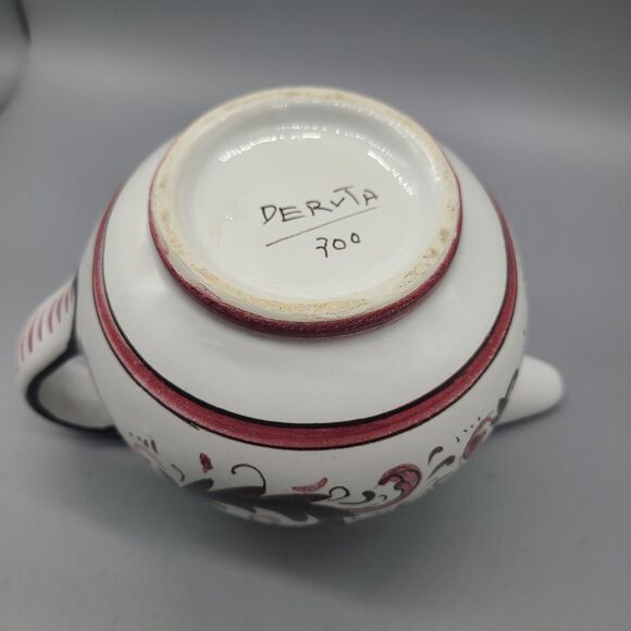 DERUTA Italian Pottery Hand Painted   Creamer Pitcher 5" Red White Brown New - Picture 7 of 10
